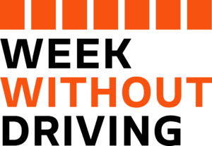 An orange and black logo that says Week Without Driving