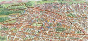 Tourist map of Cusco illustrating the puma shape