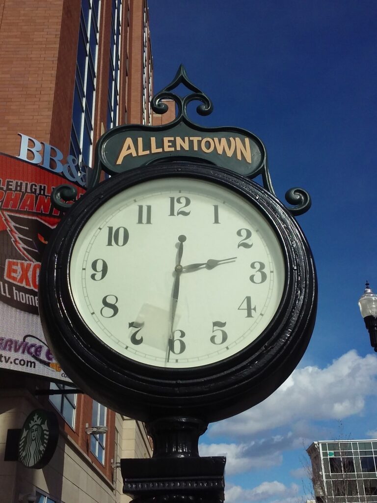 Clock with the name Allentown above it