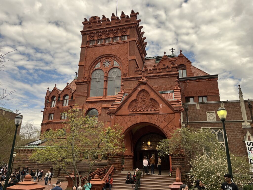 A red brick library building on the University of Pennsylvania campus